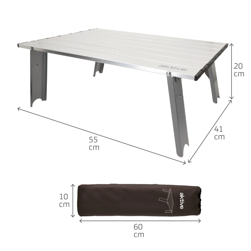 Mesa Plegable Ultraligera Aktive, 55x41x20 Cm, Plateado