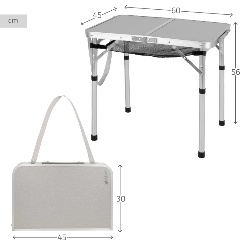 Mesa Plegable Camping Maletín Antideslizante con Red Auxiliar, 45x30x6,5 Cm, Beige