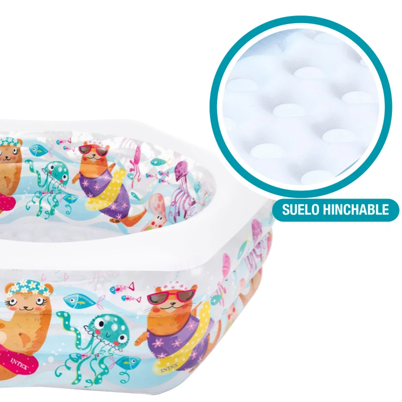 Piscina Hinchable Intex Hexagonal con Dibujos Marinos, 191x178x61 Cm, Translúcido