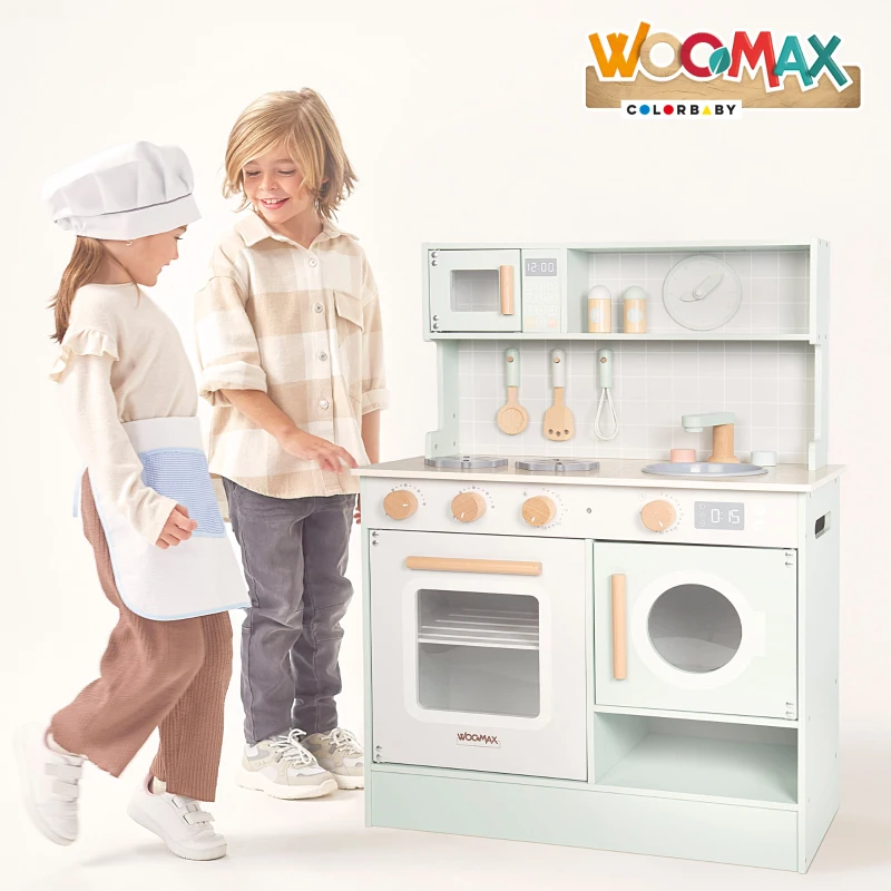 Cocinita de Madera Woomax con Microondas, Fregadero y Vitrocerámica, 60x30x85 Cm, Multicolor