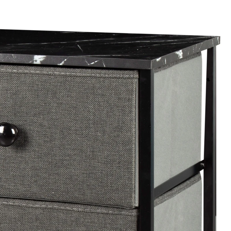 Cómoda 6 Cajones Efecto Mármol con Estructura de Acero, 80x30x62 Cm, Negro