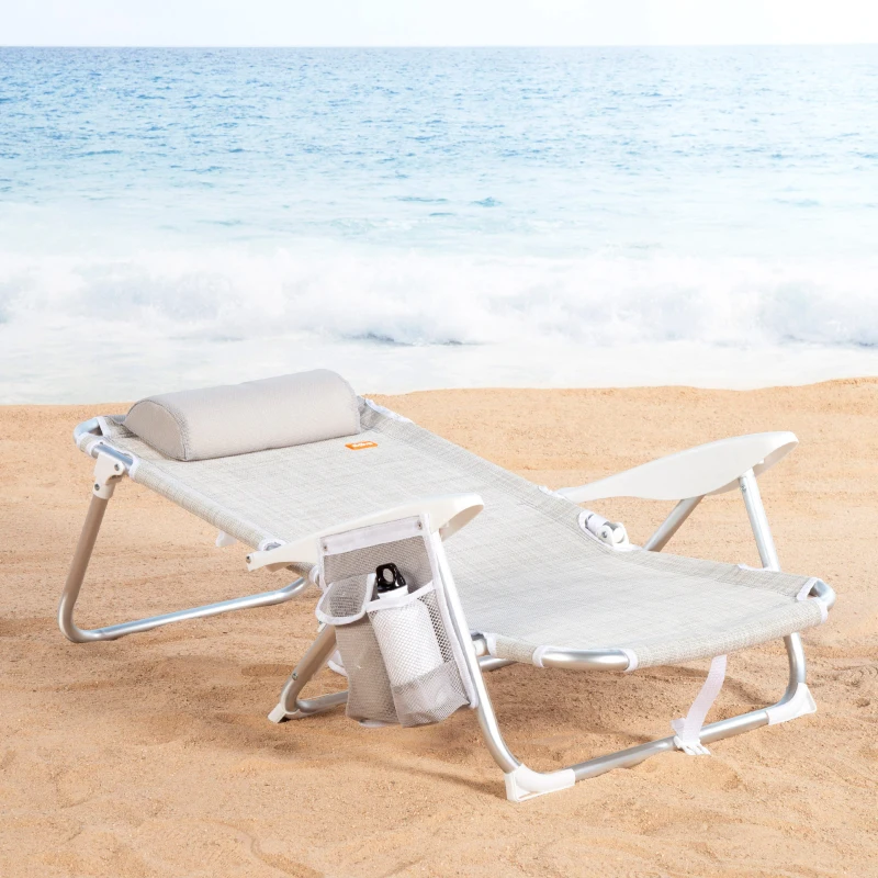 Silla Plegable Multiposición Aktive con Cojín y Bolsillo, 51x45x76 Cm, Beige