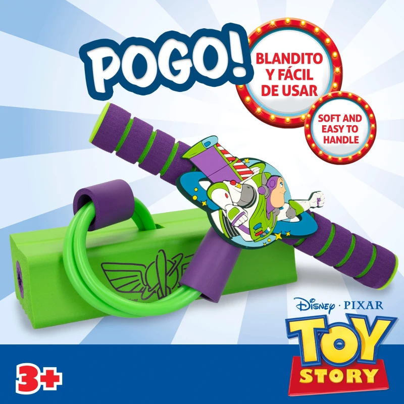 Saltador Pogo 3D Toy Story con Mango Acolchado Antideslizante, 22,5x9,5x42 Cm, Lila y Verde