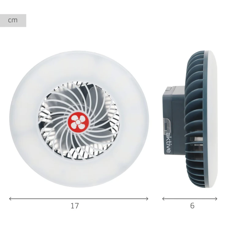 Lámpara LED Portátil 3 en 1 Recargable con Ventilador y Batería Externa, 17x6x17 Cm, Blanco