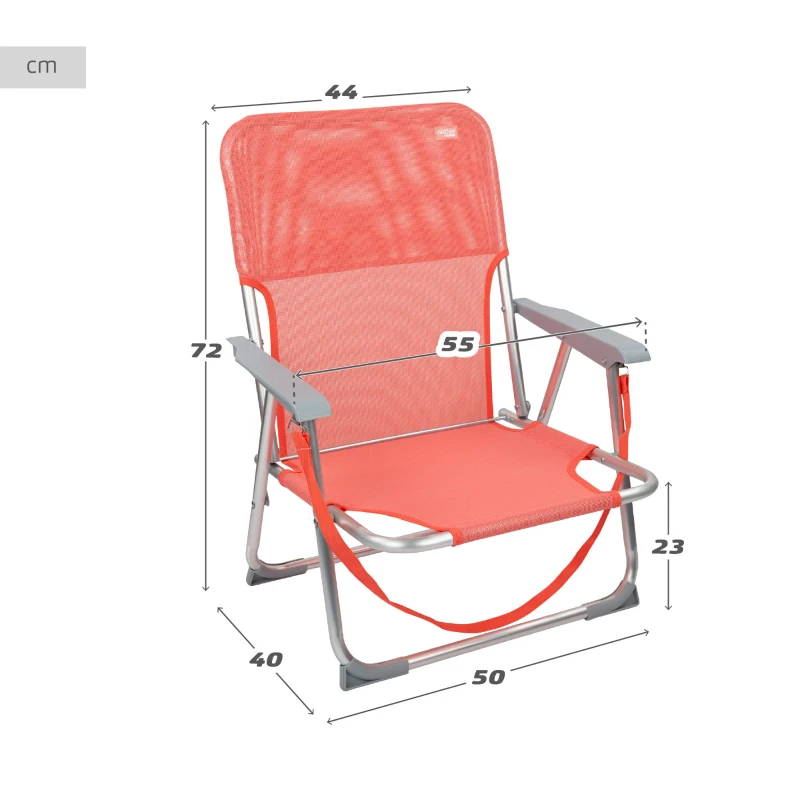 Silla Plegable Baja Aluminio y Textileno, 44x40x72 Cm, Coral