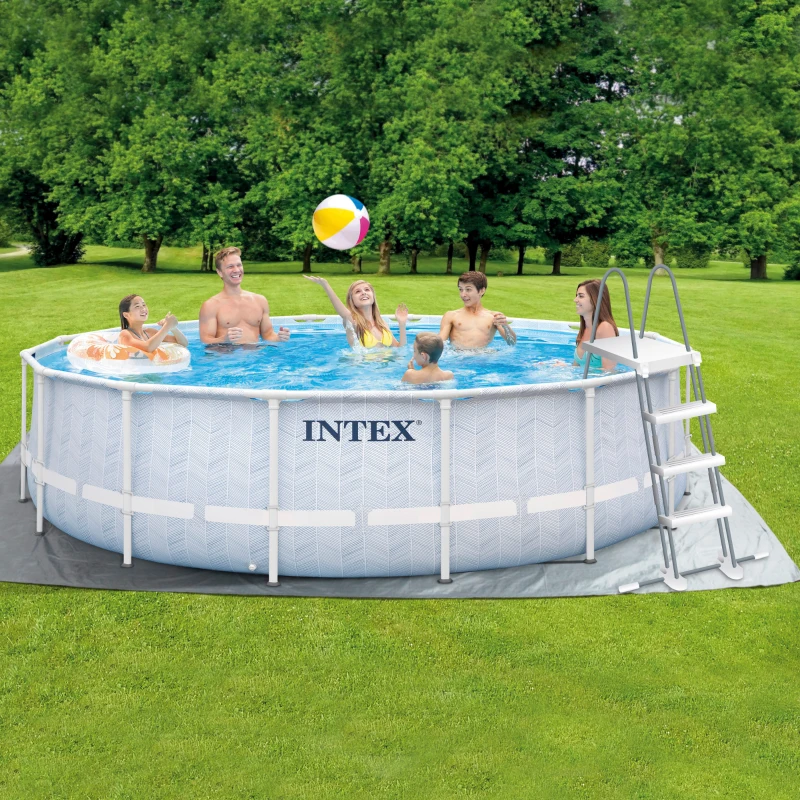 Piscina Desmontable Circular INTEX Prism Frame Premium, 488x488x122 Cm, Gris Claro