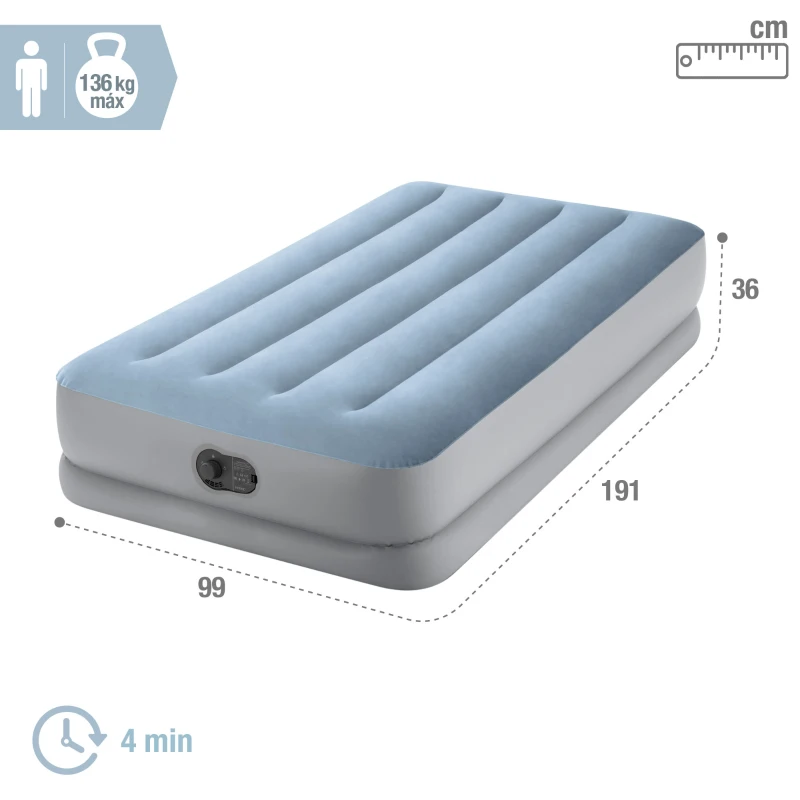 Colchón Hinchable Individual Mid-Rise Comfort Dura-Beam Plus, 99x191x36 Cm, Gris