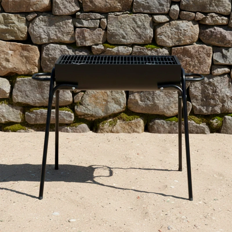 Barbacoa Portátil de Carbón Acero Inoxidable, 75x34,5x20,5 Cm, Negro Mate