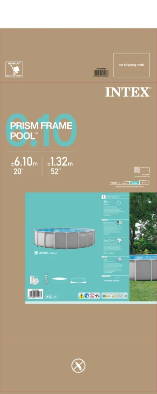 Piscina Desmontable Redonda Prisma Frame Intex con Depuradora, 610x132 Cm, Azul y Gris