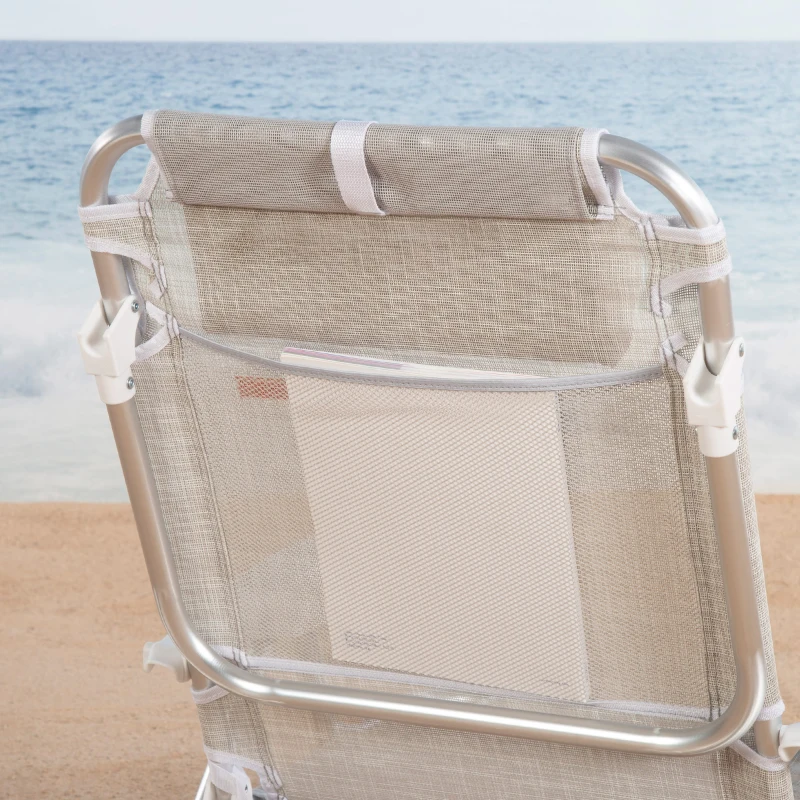 Silla Plegable Multiposición Aktive con Cojín y Bolsillo, 51x45x76 Cm, Beige