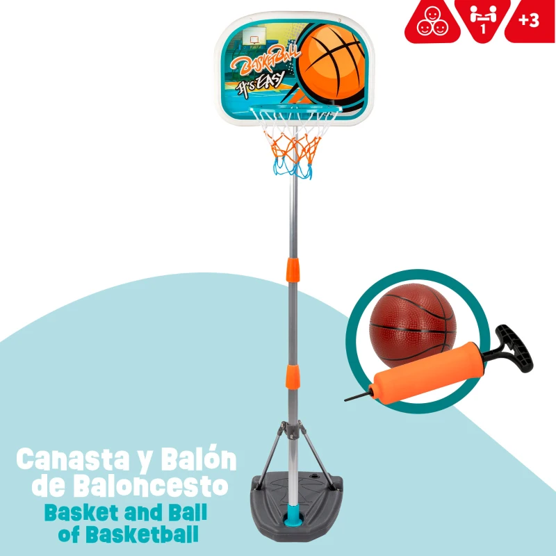 Canasta de Baloncesto Infantil Portátil Ajustable, 46,5x40x165 Cm, Negro