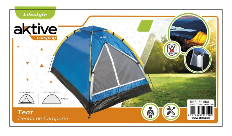 Tienda de Campaña para 2 Personas Impermeable, 200x120x100 Cm, Azul