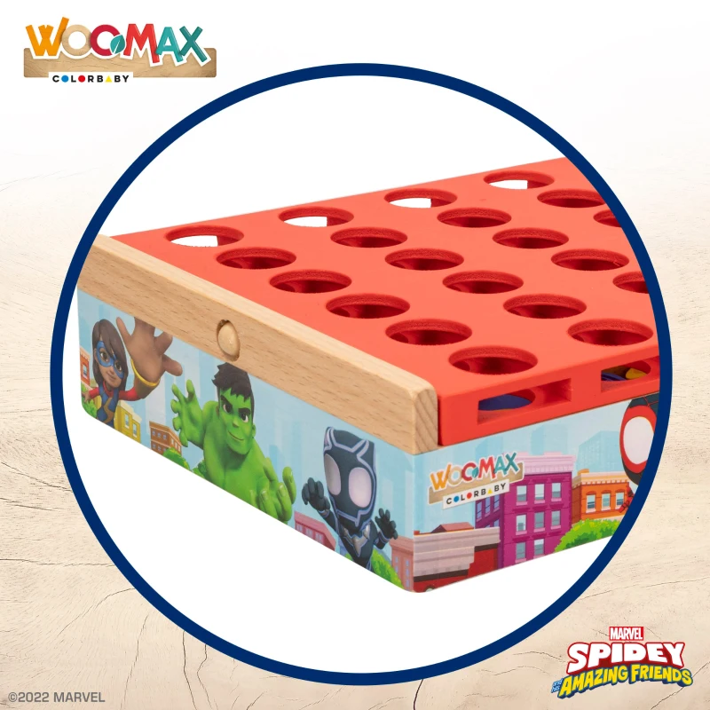 Juego 4 en Raya de Madera WOOMAX Spidey, 24x15x16 Cm, Azul y Amarillo