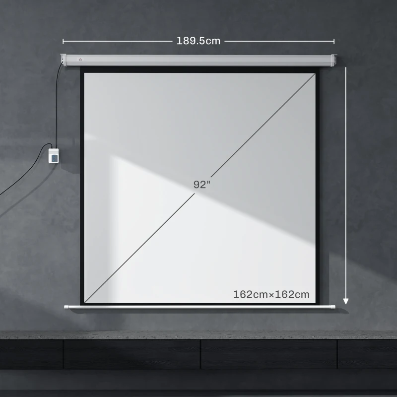 HOMCOM Telo Proiettore Motorizzato da 92 Pollici con Telecomando, in Plastica e Metallo, 189.5x8x189.5 cm, Bianco
