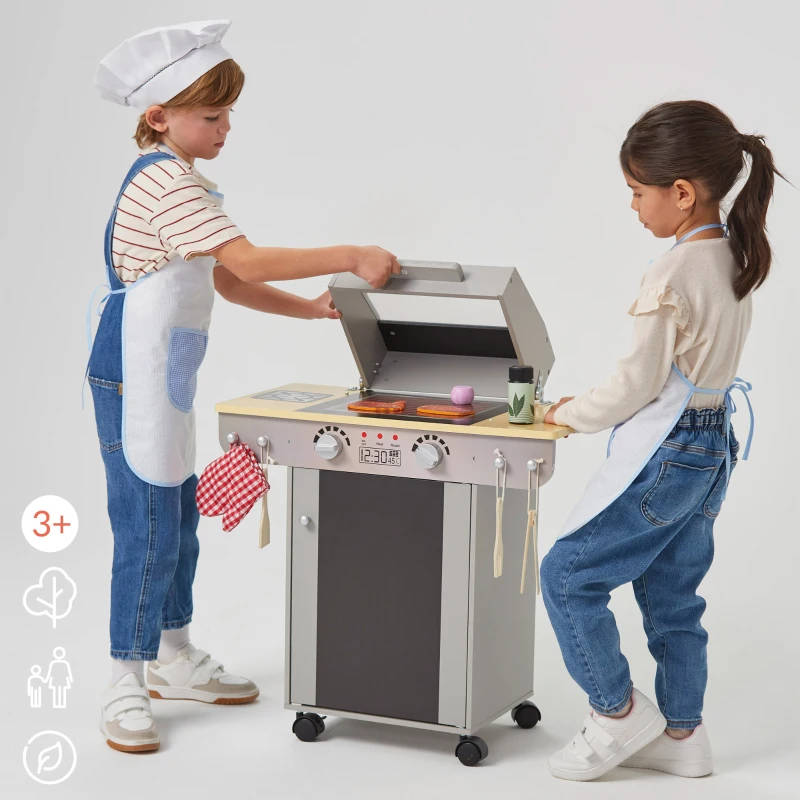 Barbacoa de Juguete Portátil con Pizarra y 9 Accesorios, 60x30x66,5 Cm, Madera