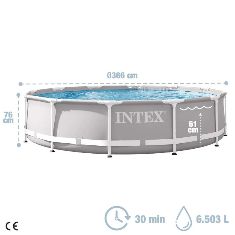 Piscina Desmontable Redonda Intex Prism Frame con Depuradora, 366x76 Cm, Gris