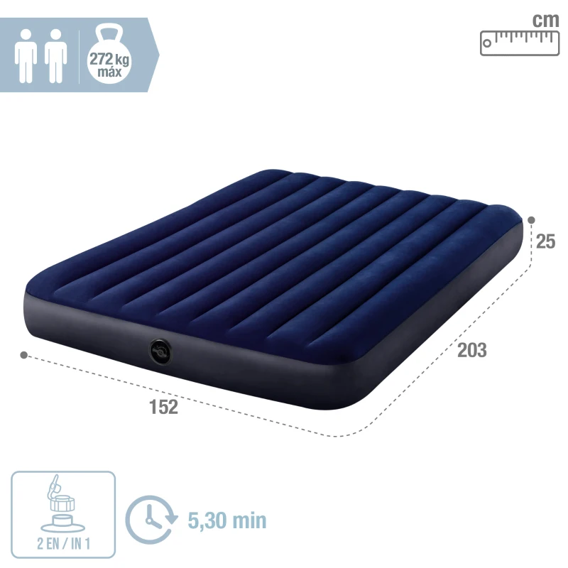 Colchón Hinchable Doble Intex Dura-Beam Classic con Fiber-Tech, 152x203x25 Cm, Beige