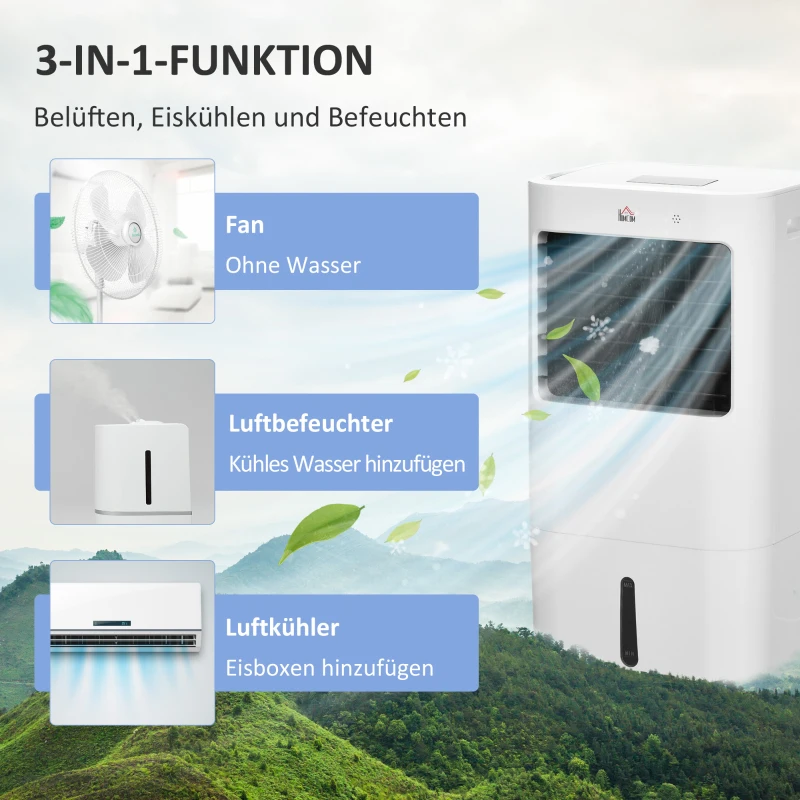 HOMCOM Luftkühler, 3 Modi, Timer-Funktion, rollbar, Kunststoff, Weiß
