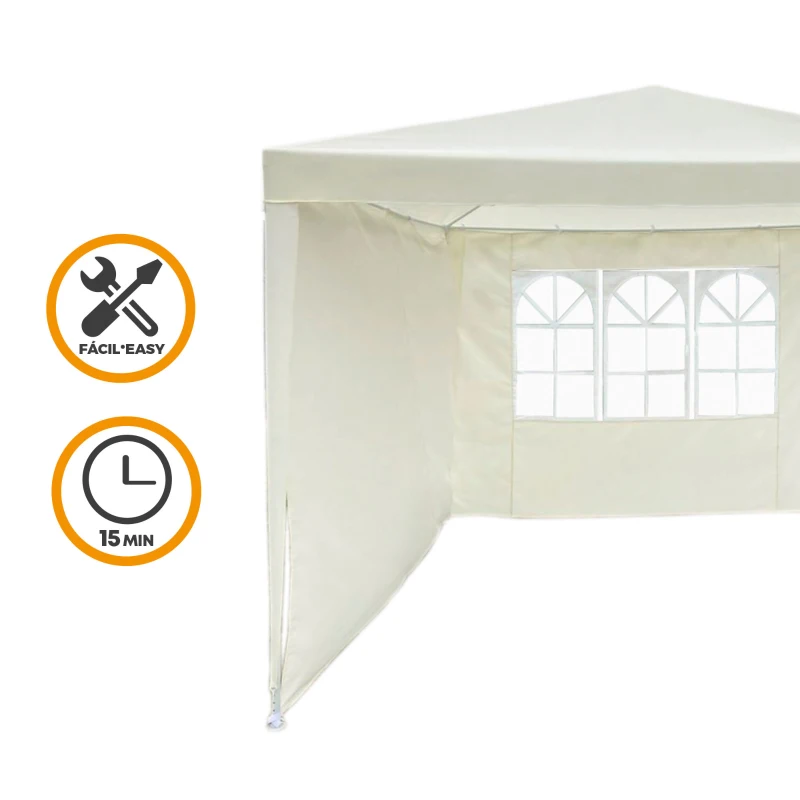 Cenador Desmontable para Jardín con 2 Paredes y Ventana, 270x270x240 Cm, Blanco