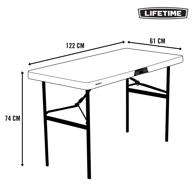 Mesa Plegable Rectangular Ultrarresistente con Tablero 54 Mm, 122x61x74 Cm, Crema