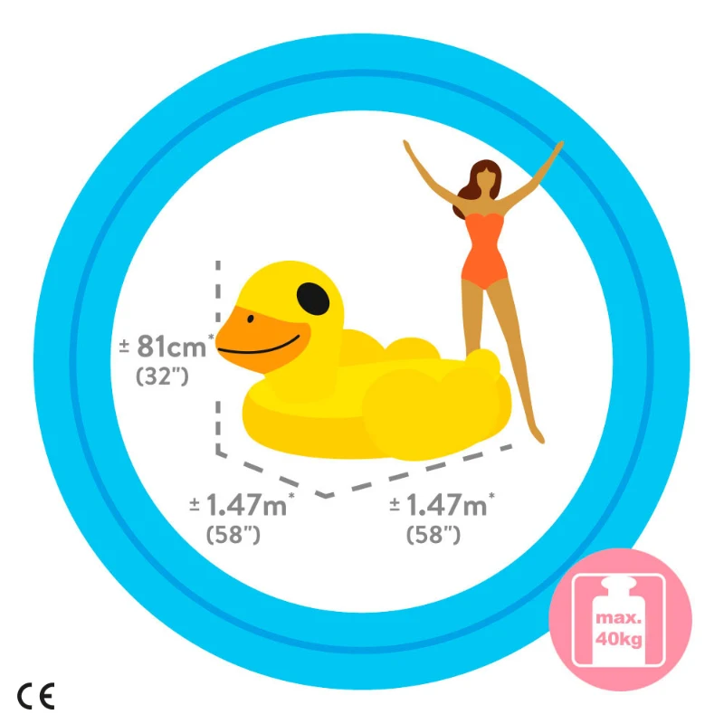 Pato Hinchable Infantil con 2 Asas y 2 Cámaras, 147x147x81 Cm, Amarillo