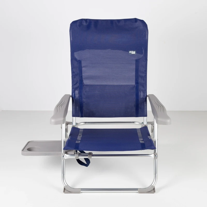 Silla de Playa Plegado Slim con Mesa Extraíble y Cojín, 47x57x89 Cm, Azul Marino
