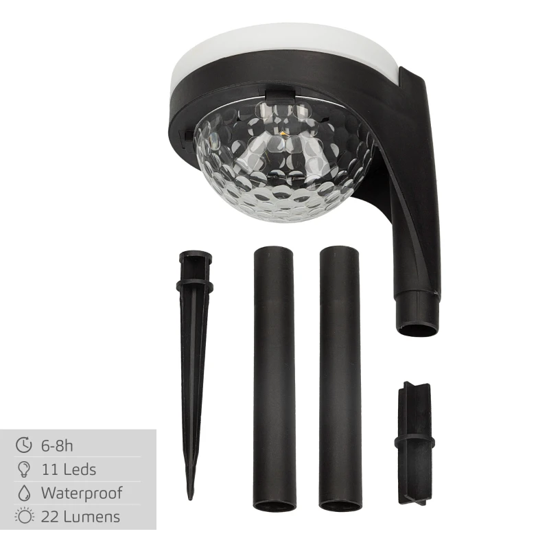 Pack 2 Focos Solares LED Doble Luz Cálida, Ø12x49 Cm, Negro y Blanco