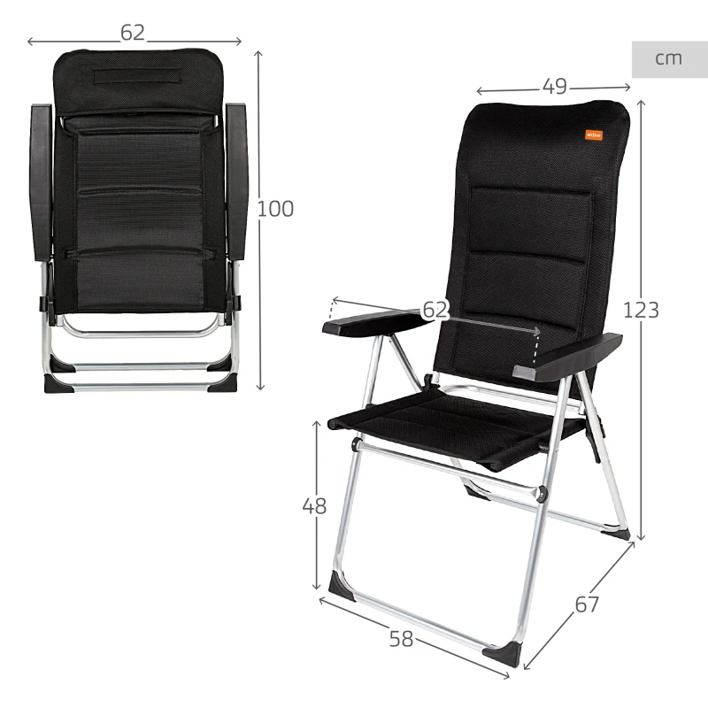 Silla Plegable Acolchada Respaldo Alto Multiposición Aktive, 49x67x123 Cm, Negro