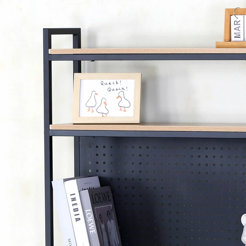 Escritorio Max Home con Estantería y Tablero Perforado, 85x50x148 Cm, Negro