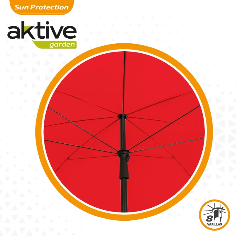 Sombrilla de Jardín Aktive Filtro UV30, 240x240x230 Cm, Rojo
