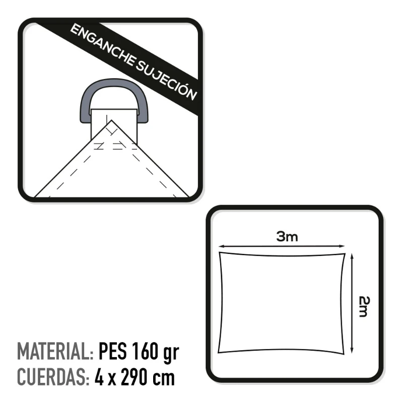 Toldo Vela Aktive Rectangular Reforzado, 300x200x0 Cm, Blanco