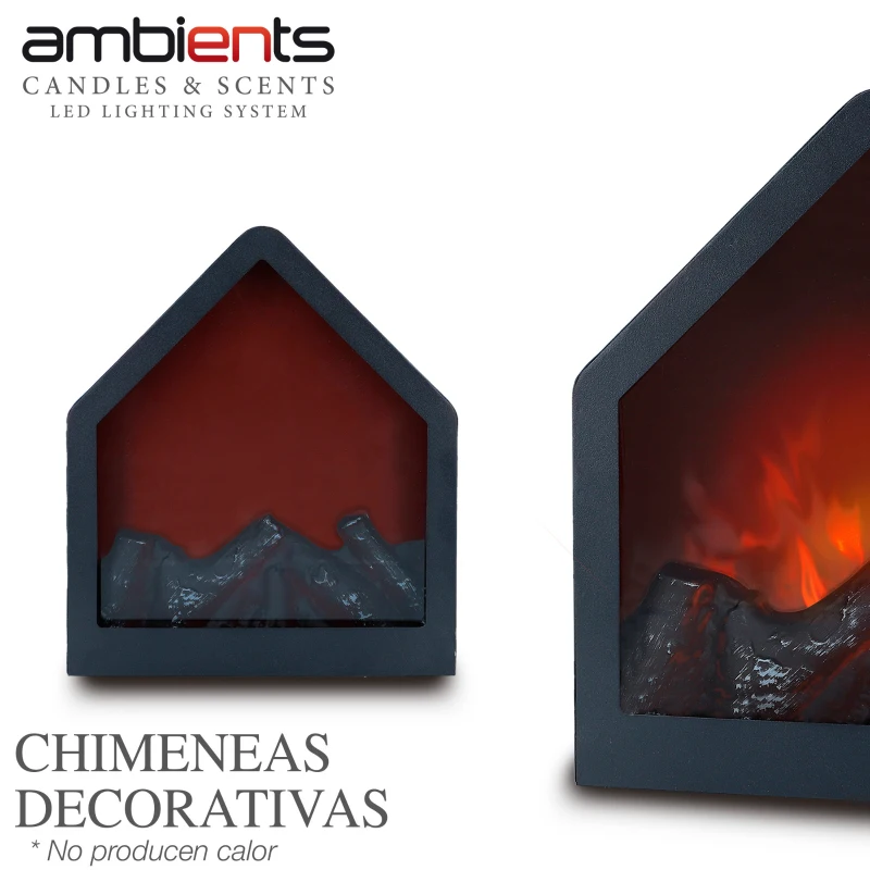 Chimenea Eléctrica LED Minimalista Pentagonal, 20x14x23 Cm, Negro