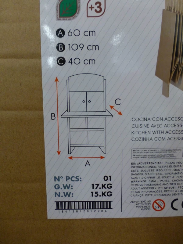 Cocinita Heladería de Madera 2 en 1 con 25 Accesorios, 59,7x39,4x108,6 Cm, Madera Natural