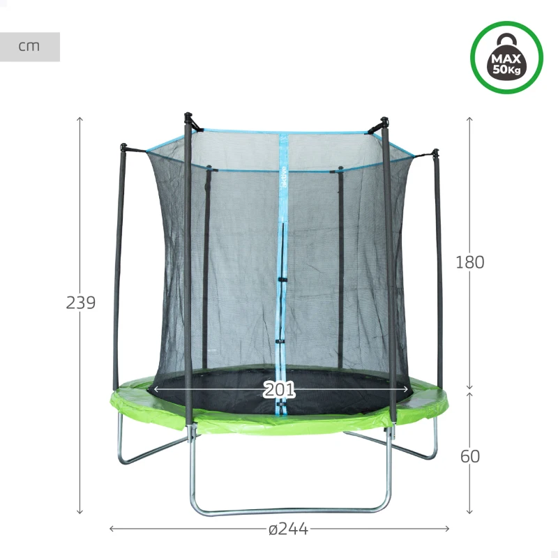 Cama Elástica Infantil Aktive con Red de Seguridad, Estructura Galvanizada, 244x244x239 Cm, Azul