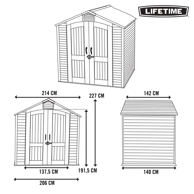 Caseta de Jardín Ultrarresistente con Suelo Antideslizante, 214x142x227 Cm, Madera