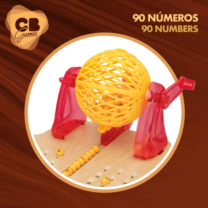 Bingo de Madera CB Games con 90 Bolas y 24 Cartones, 27x32x13 Cm, Madera