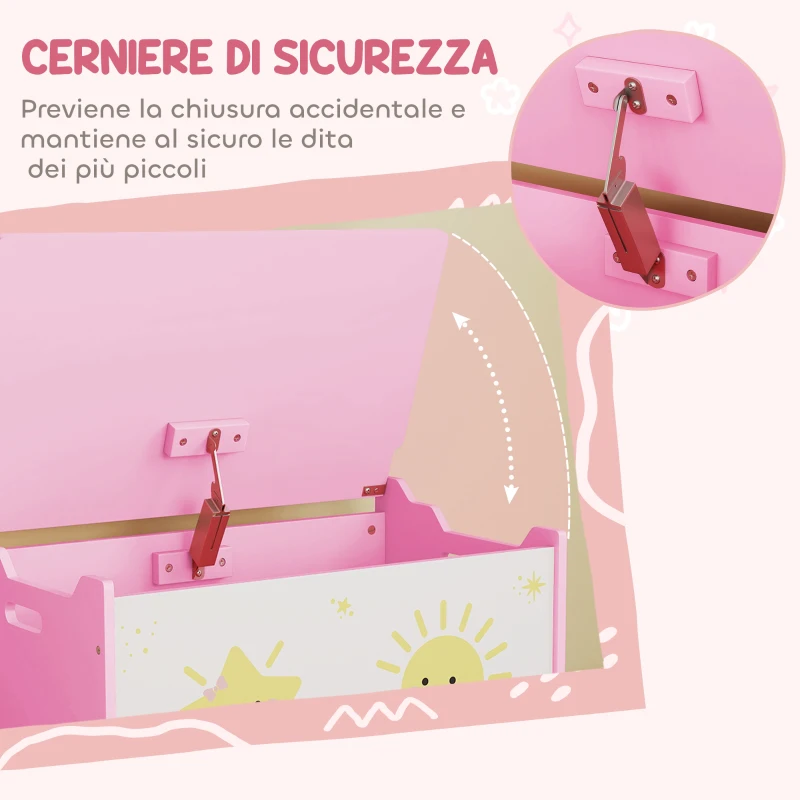 AIYAPLAY Baule Portagiochi con Coperchio per Bambini per Giocattoli e Vestiti, 60x37x39 cm, Rosa