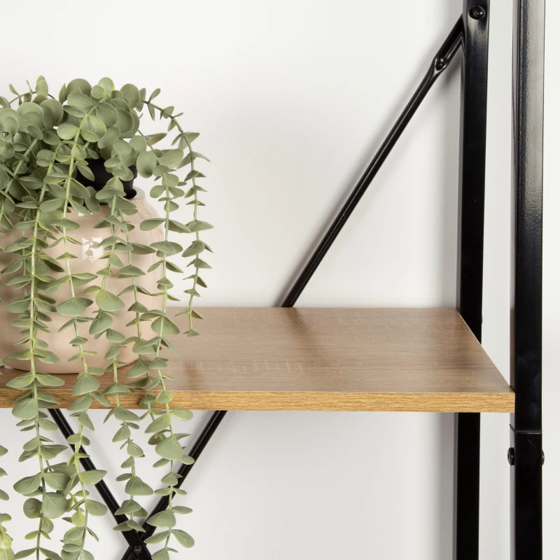 Estantería Escalera Acero y Madera 4 Estantes, 34x32x148 Cm, Negro