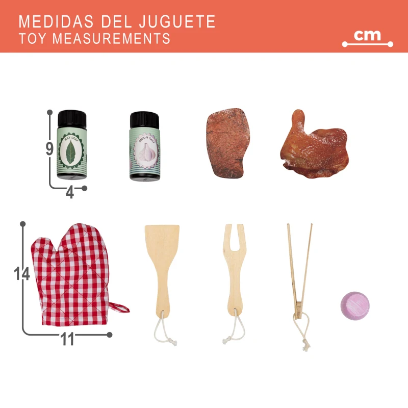 Barbacoa de Juguete Portátil con Pizarra y 9 Accesorios, 60x30x66,5 Cm, Madera