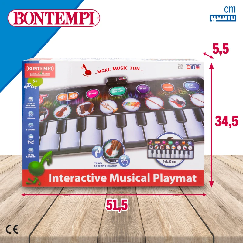 Alfombra Piano Musical Interactiva 10 Teclas y Grabación, 148x67,5x0,5 Cm, Multicolor