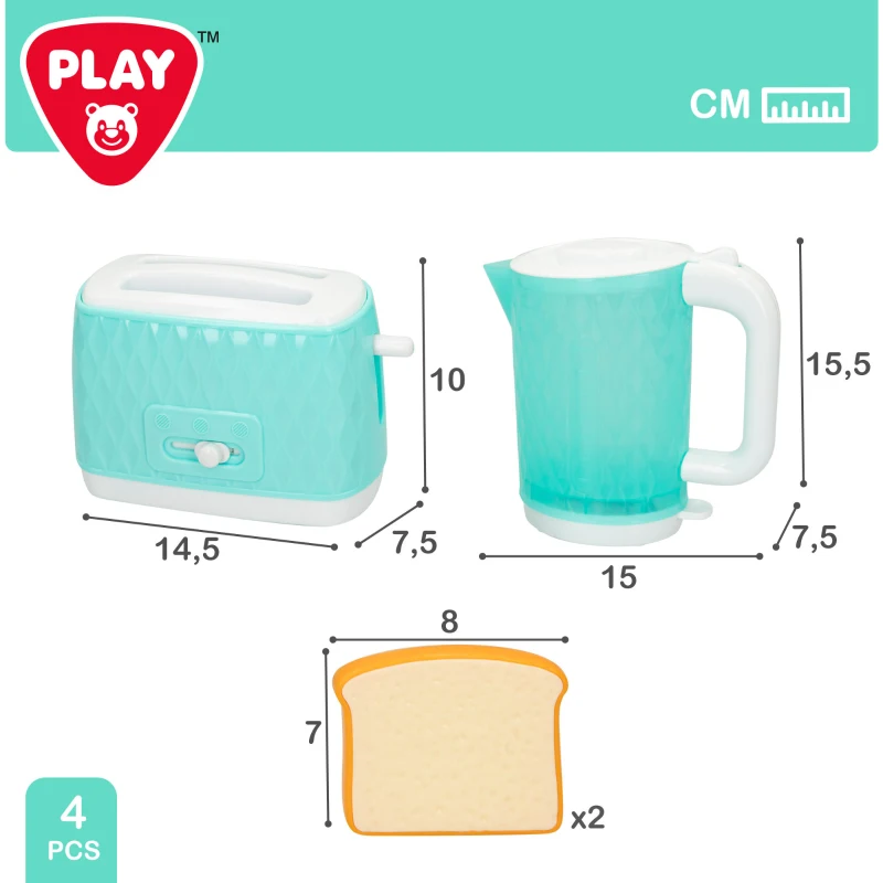 Set Tostadora y Hervidor de Juguete Interactivo, 34,5x9,5x19,5 Cm, Azul Pastel