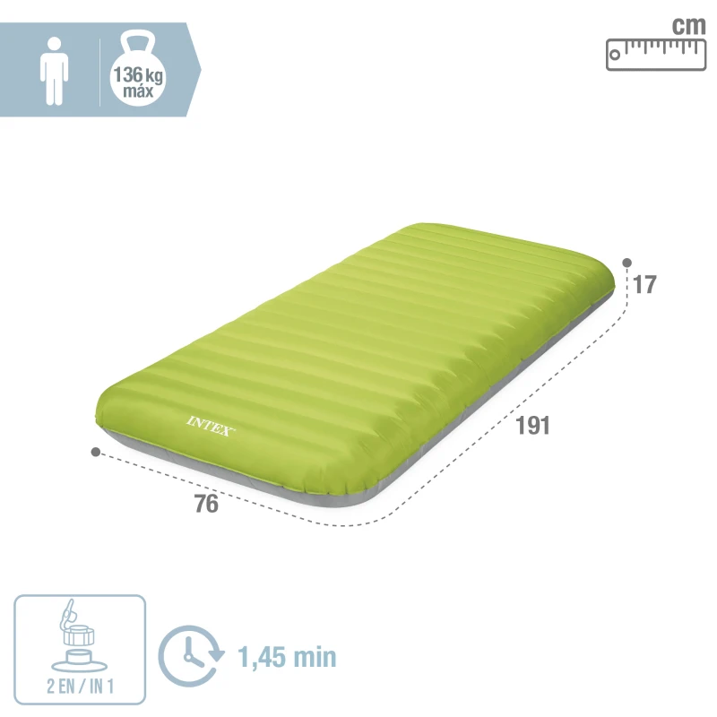 Colchón Hinchable Camping TruAire Fiber-Tech 76x191x17 Cm, Azul