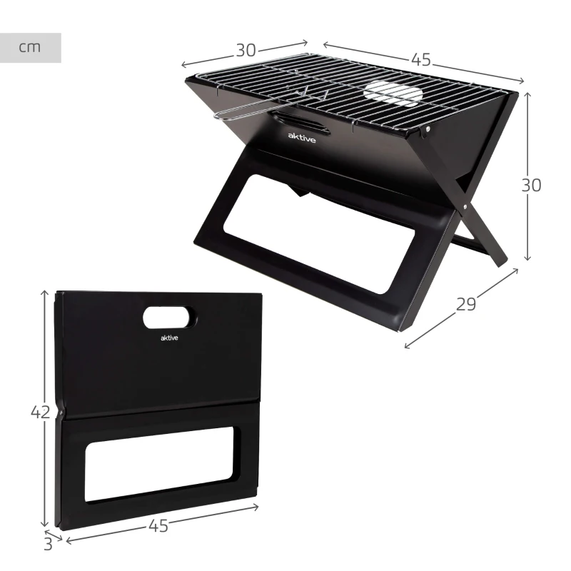 Barbacoa Portátil Plegable de Sobremesa Aktive, 45x29x30 Cm, Negro