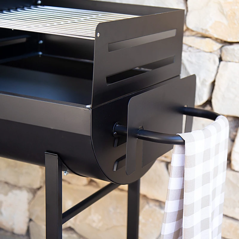 Barbacoa de Carbón Portátil Doble Parrilla Regulable, 97x42x96 Cm, Negro