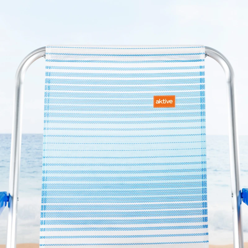 Silla de Playa Alta Plegable Soporta 110 Kg, 53x6x68 Cm, Azul a Rayas