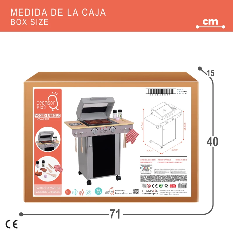 Barbacoa de Juguete Portátil con Pizarra y 9 Accesorios, 60x30x66,5 Cm, Madera
