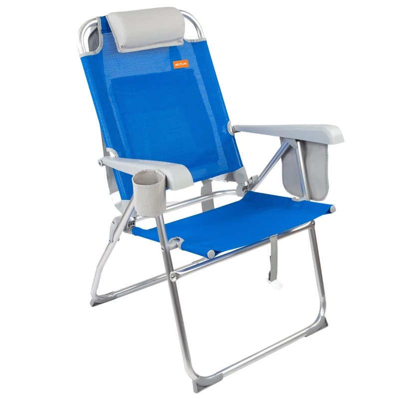Silla de Playa Plegable Superresistente Reclinable 48x65x100 Cm, Azul y Gris