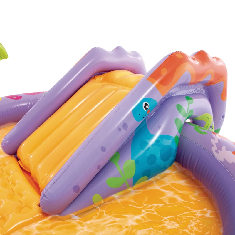 Centro de Juegos Acuático Hinchable Dino Park con Tobogán y Rociador, 201x157x69 Cm, Multicolor