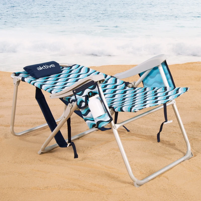 Silla de Playa Baja Plegable Multiposición XL Aluminio, 48x78x95 Cm, Azul