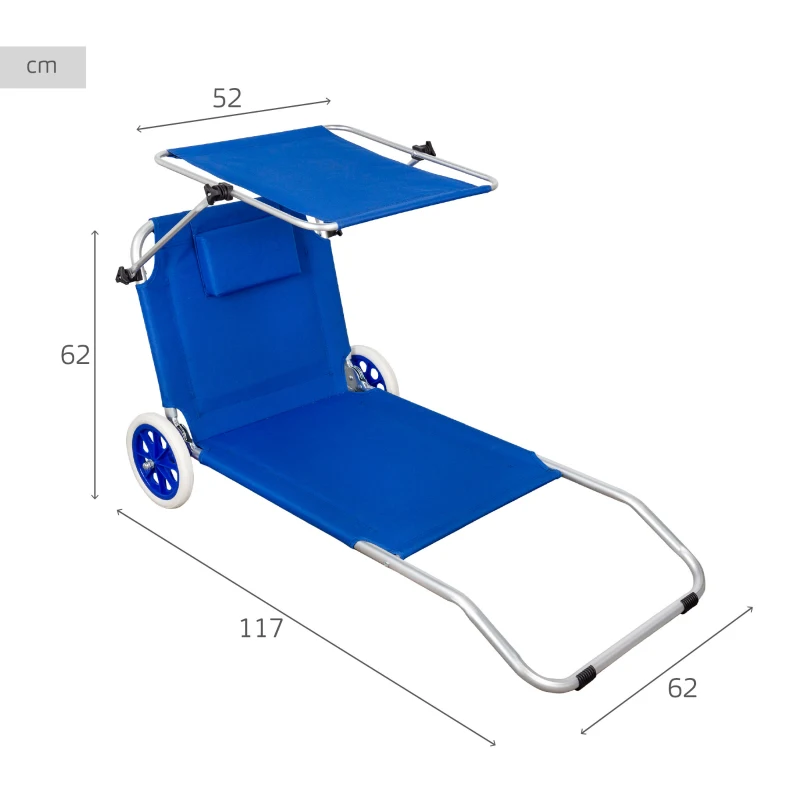 Tumbona Carrito Plegable Aktive Beach 2 en 1 con Parasol Reclinable, 117x67x60 Cm, Azul